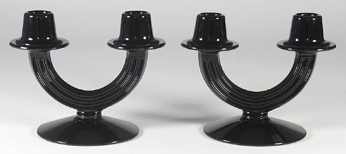 Pair of Fostoria black glass candlesticks