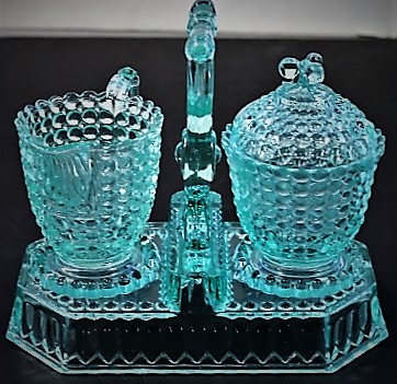 Adams apple-green glass sugar and creamer set