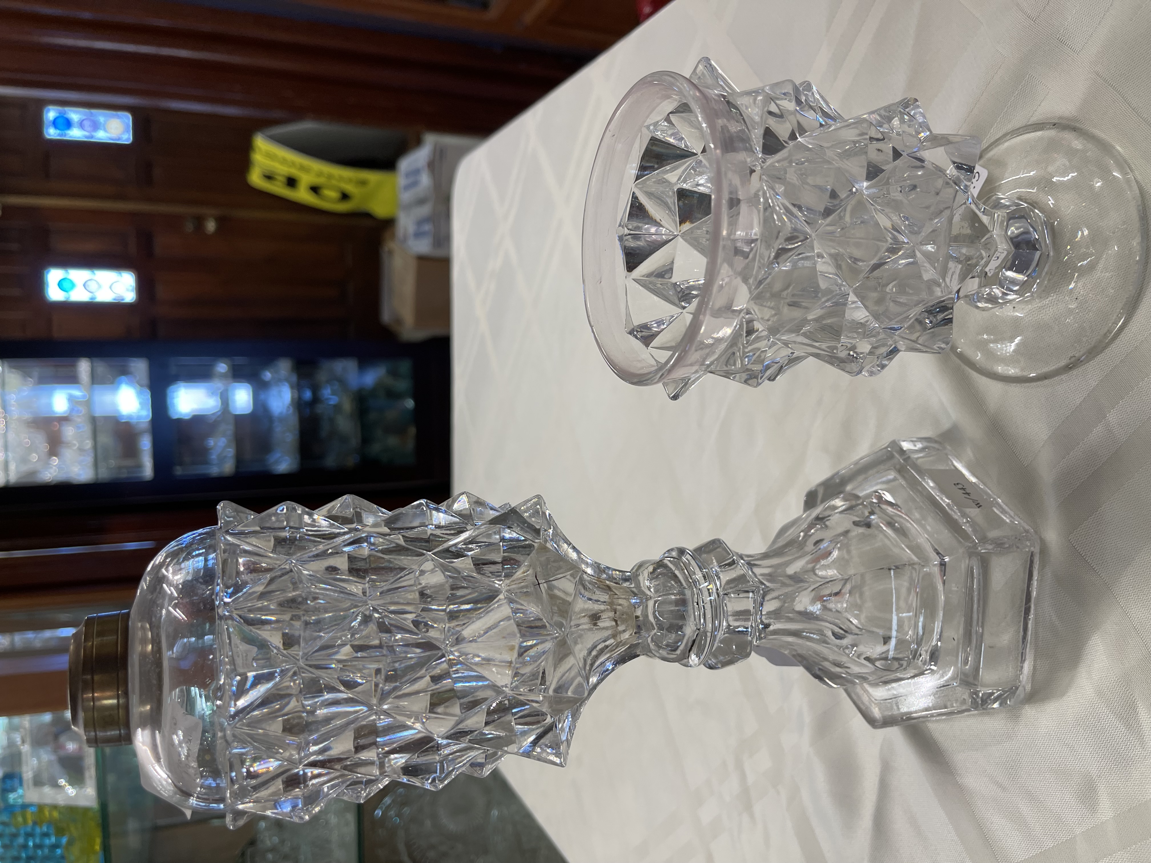 Cut crystal glass pieces on display